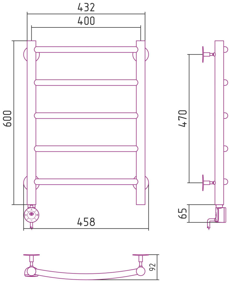 Полотенцесушитель электрический Стилье Формат 12 600х400 левый Матовый белый