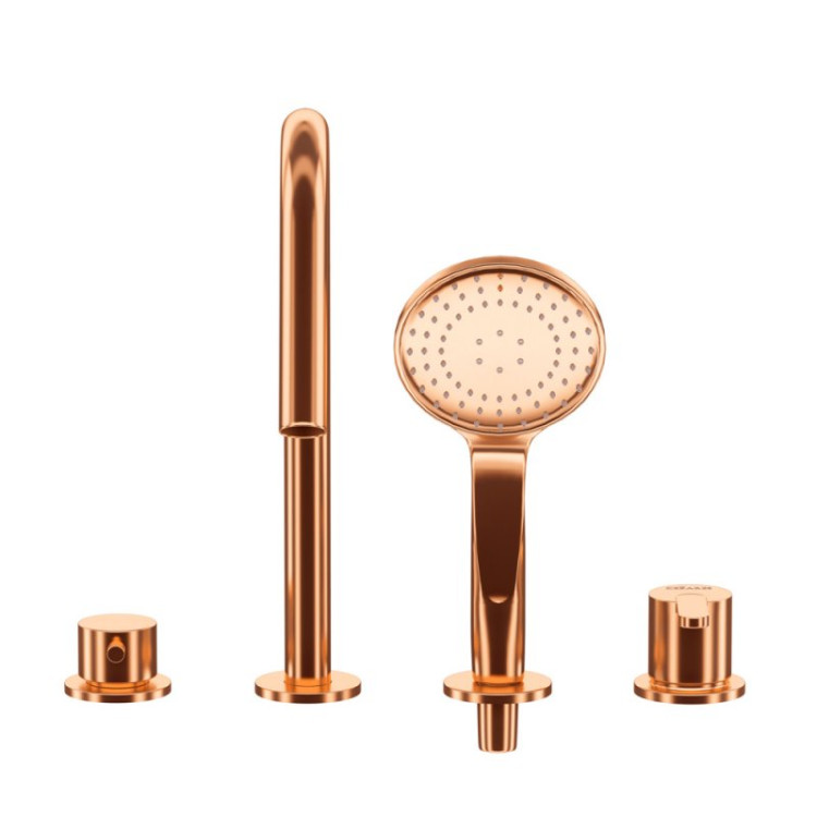 Смеситель на борт ванны с выдвижным душем и переключателем Cezares LEAF-BVDM4-PO