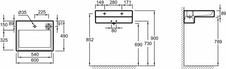 Подвесная раковина-столешница 60 х 49 см Jacob Delafon TERRACEEXE112-00