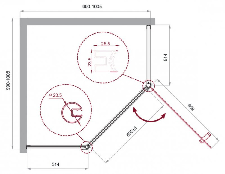 Душевой уголок BELBAGNO UNO-195-P-1 BelBagno UNO-195-P-1-90-CH-CR