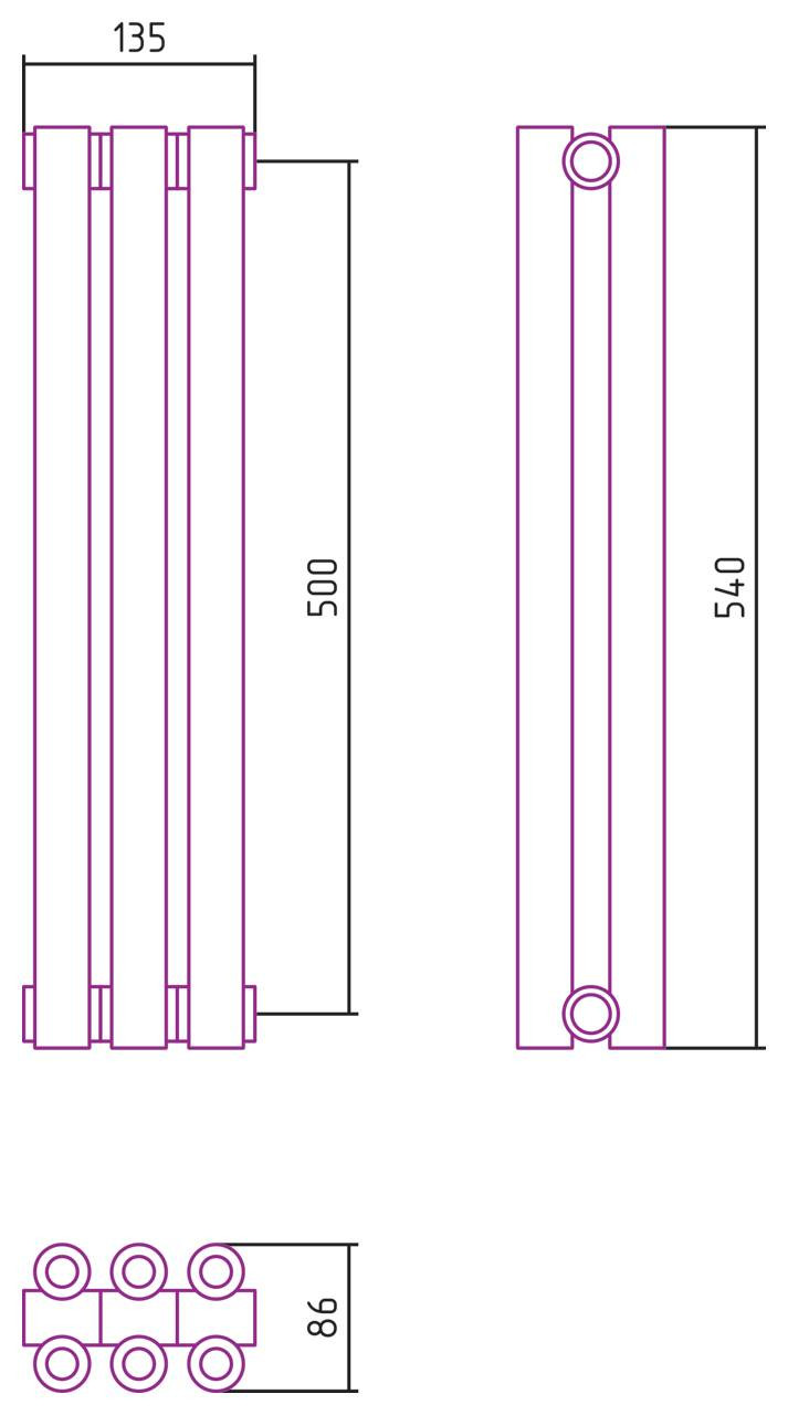 Отопительный радиатор Сунержа Эстет-00 500х135 3 секции Состаренная латунь