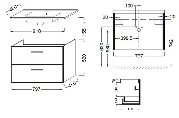Тумба под раковину Jacob Delafon Ola 81 подвесная