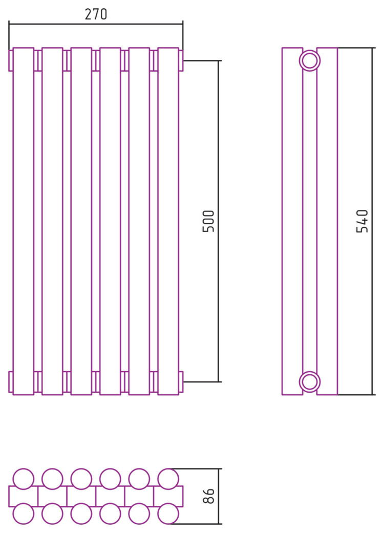 Отопительный радиатор Сунержа Эстет-11 500х270 6 секций Матовое золото