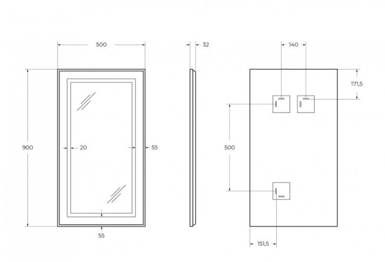 Зеркало в алюминиевой раме со встроенным светильником и сенсорным выключателем по периметру рамы BelBagno SPC-KRAFT-1400-800-SENS-NERO