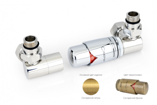 Автоматический терморегулятор Сунержа 3D правый G 1/2&quot; НР х G 3/4&quot; НГ (набор) Состаренная латунь