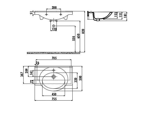 CREAVIT Раковина ET075 мебельная (75 см)