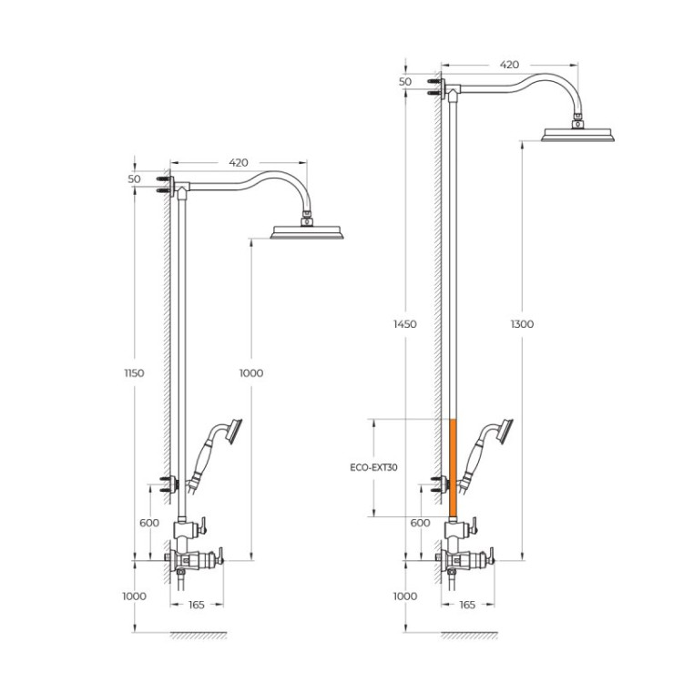 Удлинитель душевой стойки 30 см Cezares ECO-EXT30-01