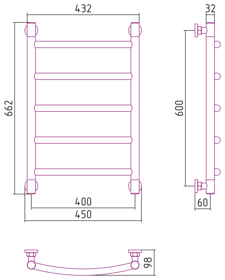 Полотенцесушитель водяной Сунержа Галант+ 600х400 Матовый белый