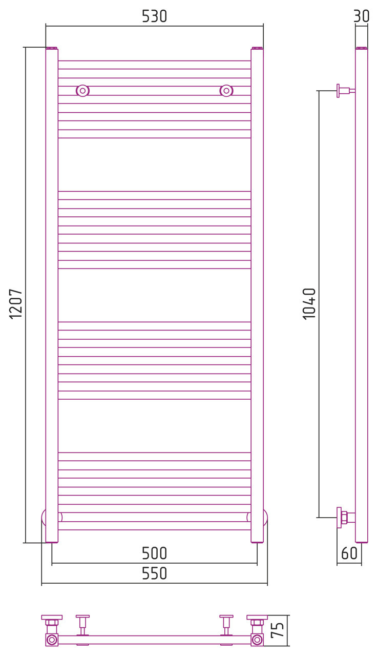 Полотенцесушитель водяной Сунержа Модус 1200х500 RAL 7030 Каменно-серый