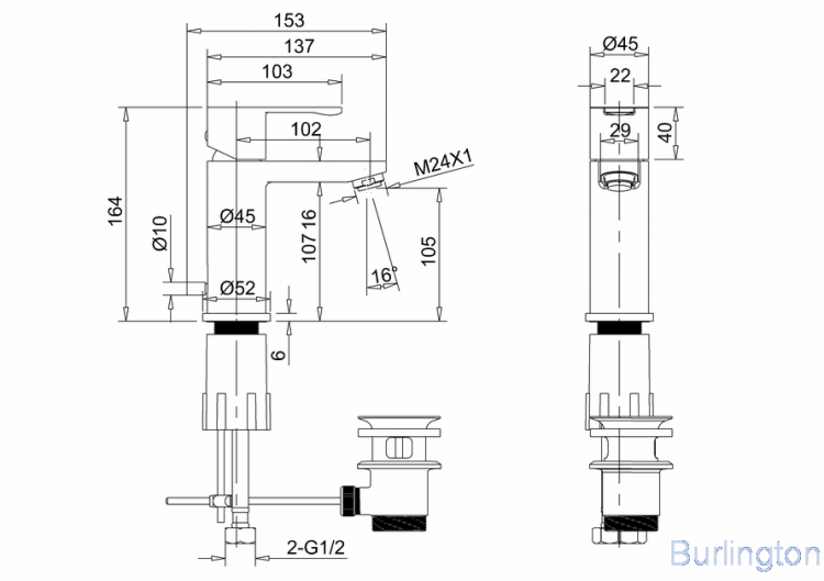 Смеситель для раковины на 1 отверстие с донным клапаном [CTA2]