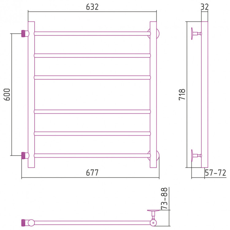 Полотенцесушитель водяной Стилье Версия-Б 600х600 (3+3) П 18 Чёрный