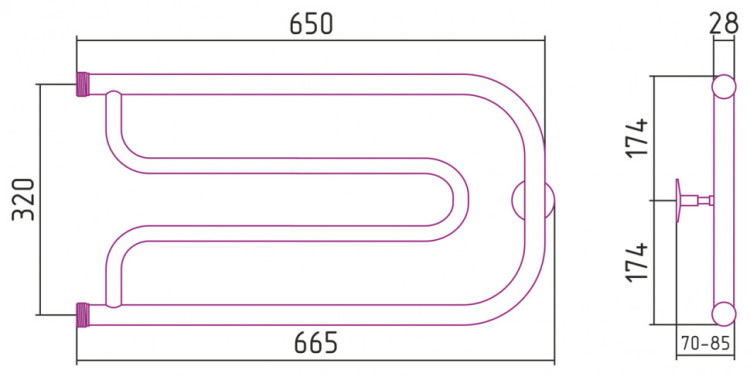 Полотенцесушитель водяной Стилье Дуэт 320х650 резьба-сгон 1