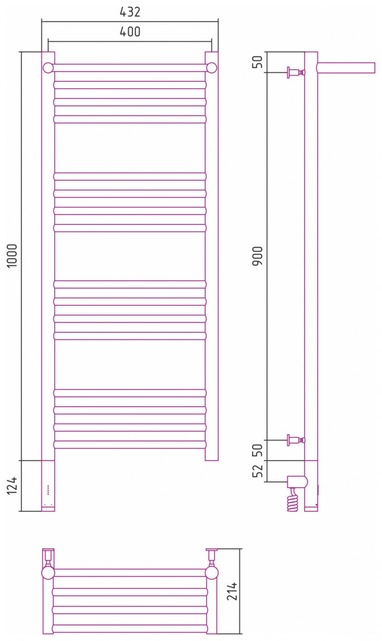 Полотенцесушитель электрический Сунержа Богема с полкой 3.0 1000х400 / МЭМ левый Сатин