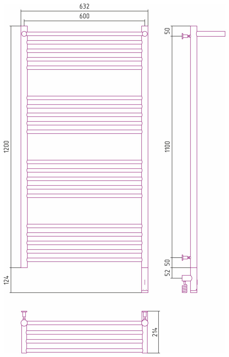 Полотенцесушитель электрический Сунержа Богема с полкой 3.0 1200х600 / МЭМ правый Тёмный титан муар
