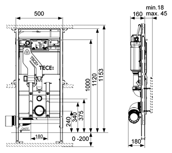 Инсталляция Tece Lux 400 9600400 для подвесного унитаза