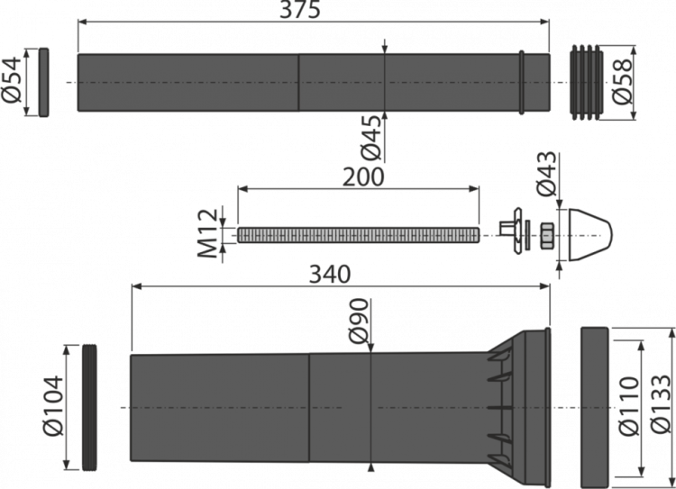 Комплект принадлежностей к унитазу с удлиненными деталями для людей с ограниченными физическими возможностями Alcadrain M9000
