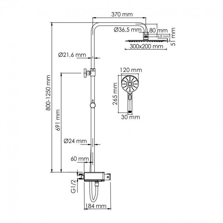 WasserKRAFT A113.069.127.CH Thermo Душевой комплект с термостатическим смесителем