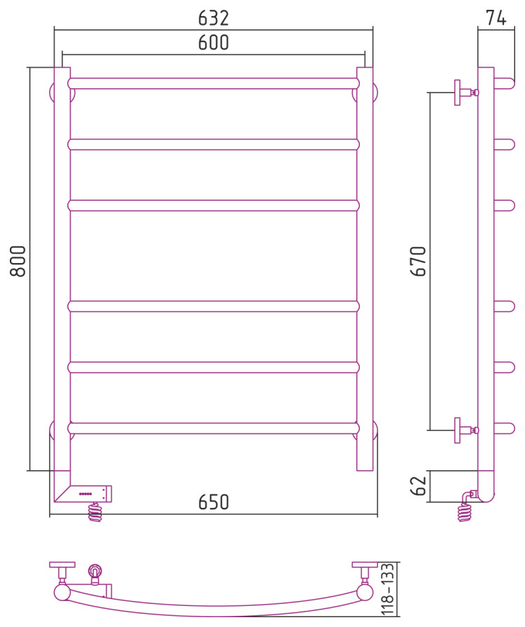 Полотенцесушитель электрический Сунержа Галант 2.0 800х600 МЭМ левый Сатин