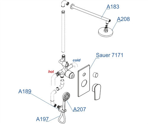 WasserKRAFT A71207 Встраиваемый комплект для душа с верхней душевой насадкой и лейкой