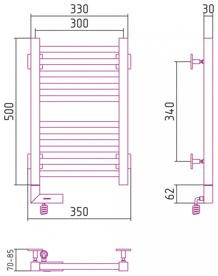 Полотенцесушитель электрический Сунержа Модус 2.0 500х300 МЭМ левый Без покрытия