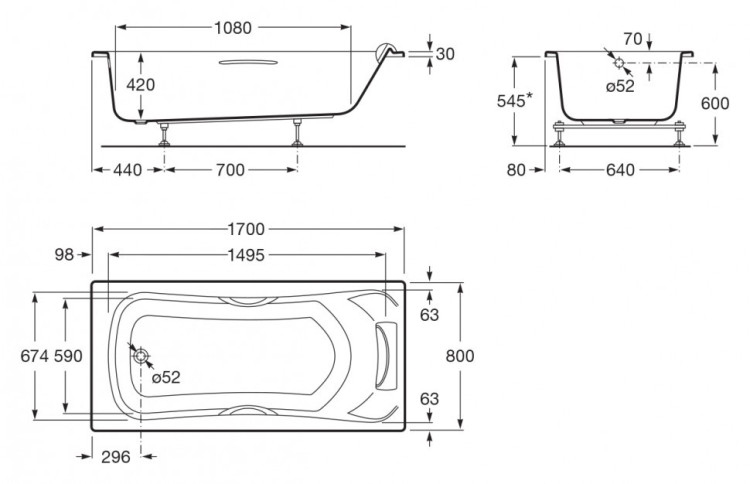 Акриловая ванна Roca BeCool 170x80