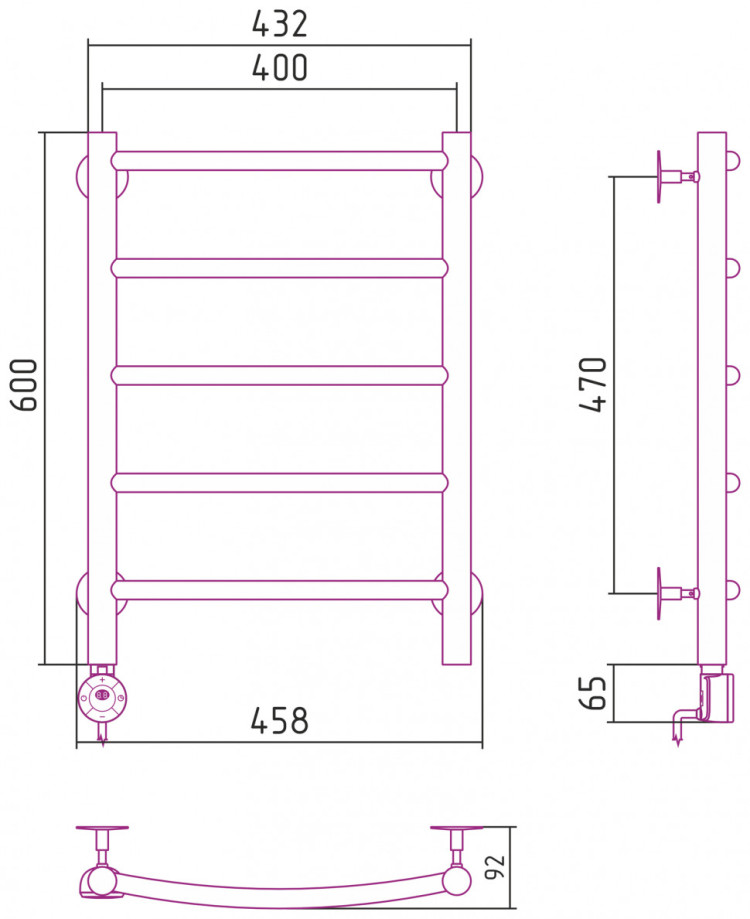 Полотенцесушитель электрический Стилье Формат 12 600х400 левый Матовый чёрный