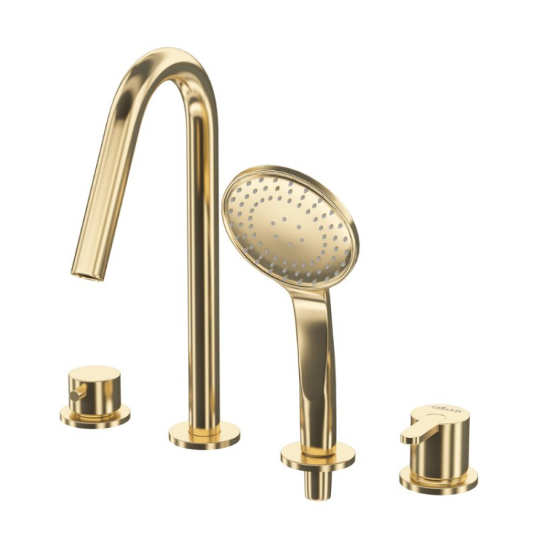 Смеситель на борт ванны с выдвижным душем и переключателем Cezares LEAF-BVDM4-PR