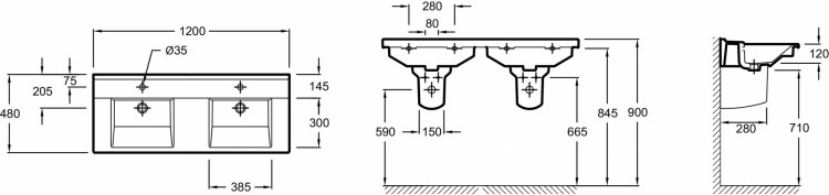 Двойная подвесная раковина-столешница 120 х 48 см Jacob Delafon STRUKTURAEXF112-00