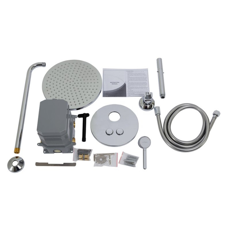 Душевой набор со встраиваемым смесителем с кнопочным управлением, верхний душ диаметр 25 см, ручной душ со шлангом, штуцером и держателем Cezares ECO-DSET-01