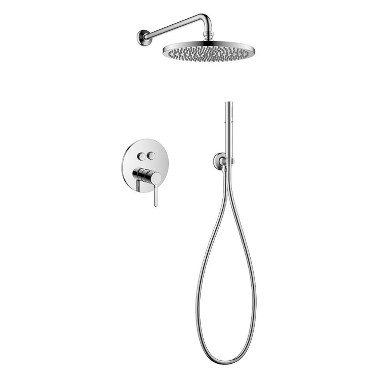 Душевой набор со встраиваемым смесителем с кнопочным управлением, верхний душ диаметр 25 см, ручной душ со шлангом, штуцером и держателем Cezares ECO-DSET-01