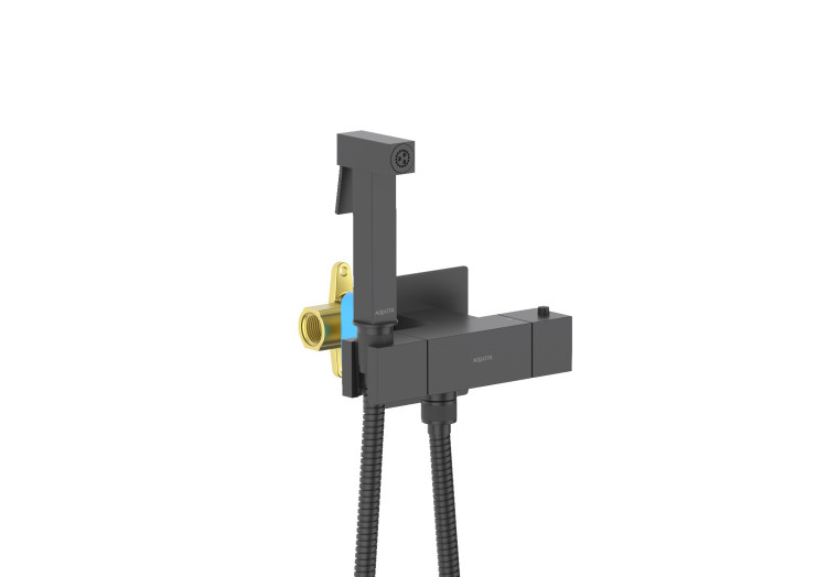 Комплект для гигиенического душа термостатический встроенный (смеситель + гигиеническая лейка + шланг) Aquatek, матовый черный AQ1028MB ЛИБРА