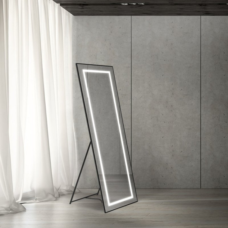 Интерьерное зеркало в алюминиевой раме со встроенным светильником и сенсорным выключателем по периметру рамы, напольное BelBagno SPC-KRAFT-555-1700-TCH-PIA-NERO