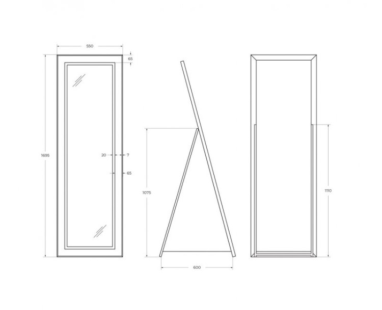 Интерьерное зеркало в алюминиевой раме со встроенным светильником и сенсорным выключателем по периметру рамы, напольное BelBagno SPC-KRAFT-555-1700-TCH-PIA-NERO