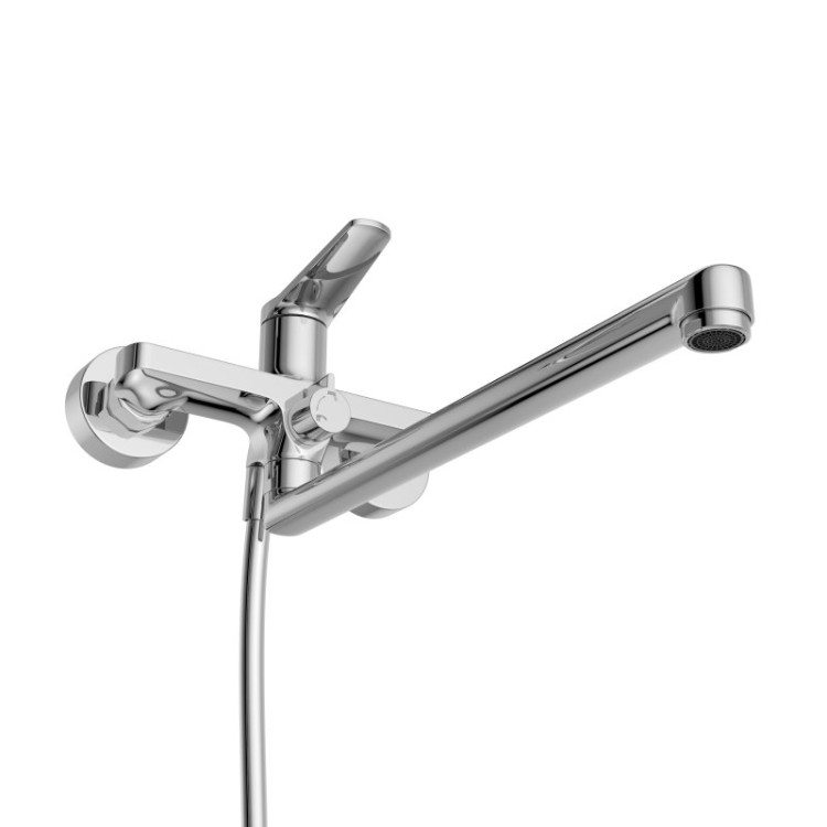 Смеситель для ванны и душа с длинным изливом в комплекте с ручным душем, шлангом и держателем Cezares UNIQUE-VASM-L-CRM