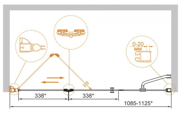 Душевая дверь в нишу ELENA BS-13 Cezares ELENA-W-BS-13-100+50/50-C-Cr