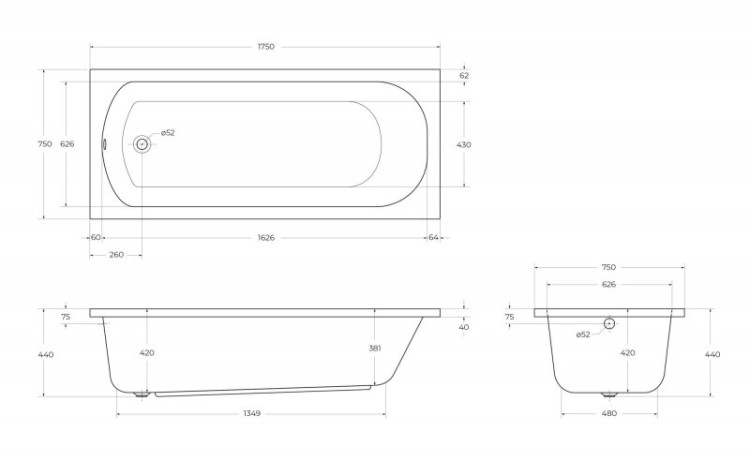 Передняя панель для акриловой ванны с комплектом крепежа для установки на каркасе Cezares ECO-155-F-SCR-W37