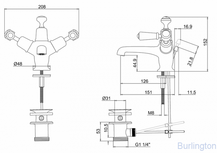 Смеситель для раковины на 1 отверстие с донным клапаном [KE4 BLA]