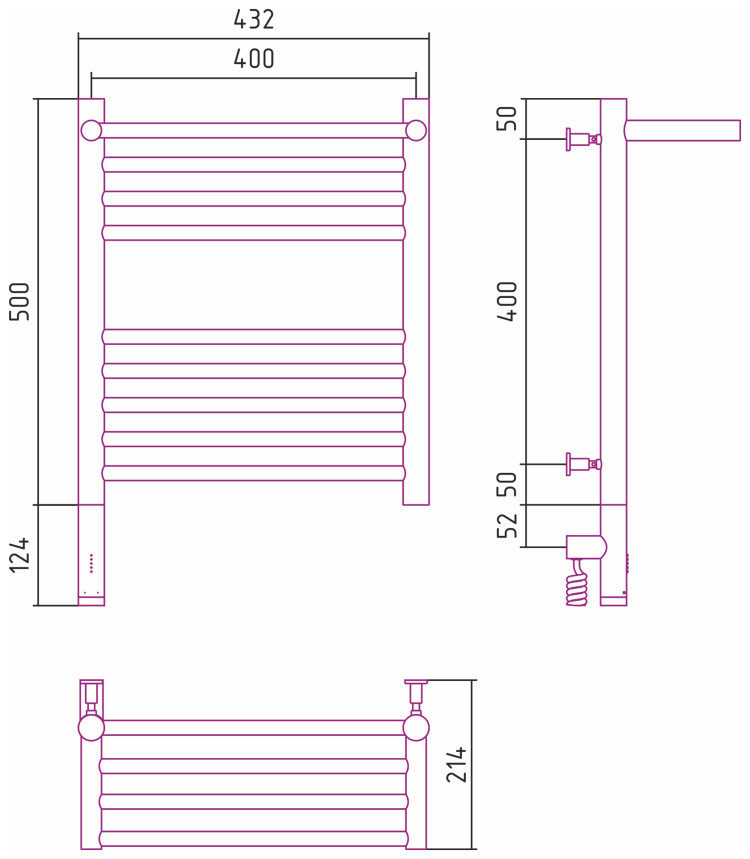 Полотенцесушитель электрический Сунержа Богема с полкой 3.0 500х400 / МЭМ левый Матовый чёрный