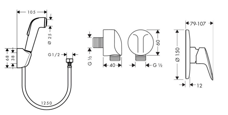 Гигиенический душ со смесителем Hansgrohe Setlogis 71666000+27454000+32127000