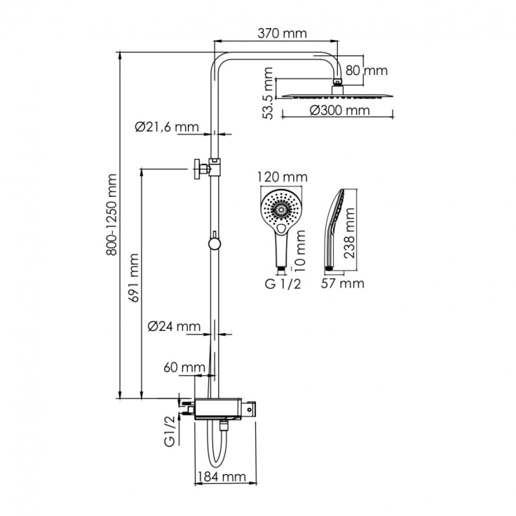 WasserKRAFT A113.116.101.CH Thermo Душевой комплект с термостатическим смесителем