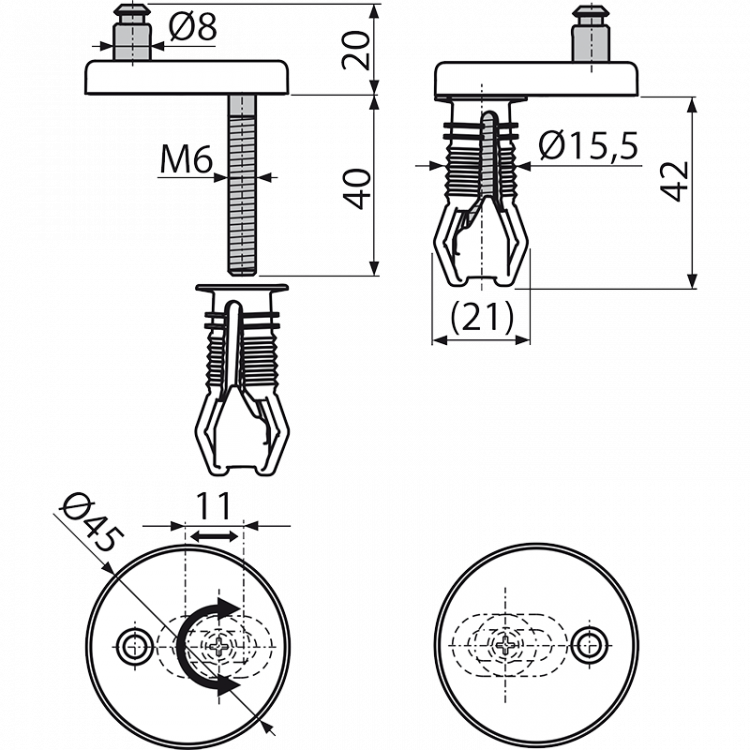 Петли с верхним монтажом, пластиковая крышка Alcadrain P105B