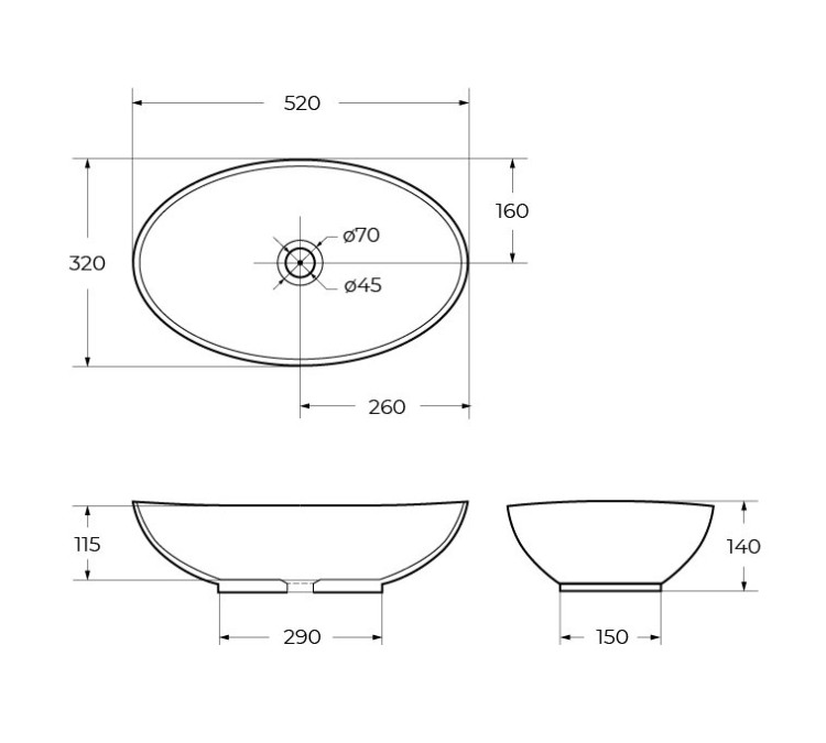 Раковина керамическая накладная, овальная BelBagno BB1147