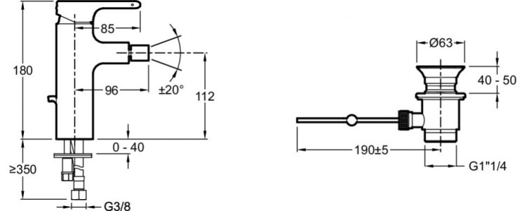 Смеситель для биде и донным клапаном Jacob Delafon SINGULIER E10865-CP