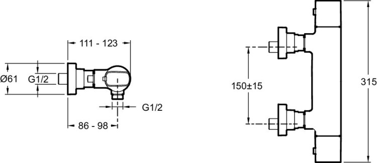 Термостатический настенный смеситель для душа Jacob Delafon ALEO E72352-CP