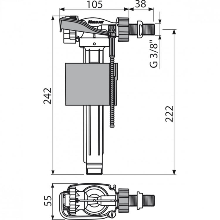 Впускной механизм с боковой подводкой для керамических бачков Alcadrain A150-3/8