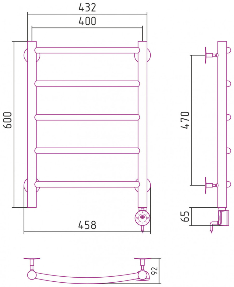 Полотенцесушитель электрический Стилье Формат 12 600х400 правый Без покрытия