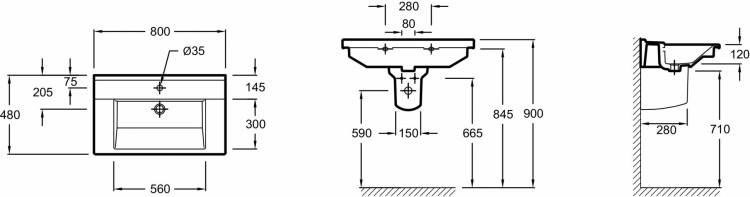 Подвесная раковина-столешница 80 х 48 см Jacob Delafon STRUKTURAEXH112-00