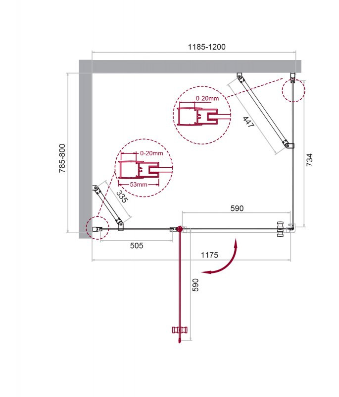 Душевой уголок BELBAGNO ETNA-AH-12 BelBagno ETNA-AH-12-90/100-C-Cr