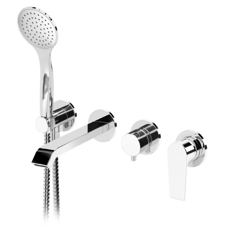 Встраиваемый смеситель для ванны и душа однорычажный с поворотным переключателем на 3 выхода, в комплекте с ручным душем Cezares NAUTIC-VDM3-NOP