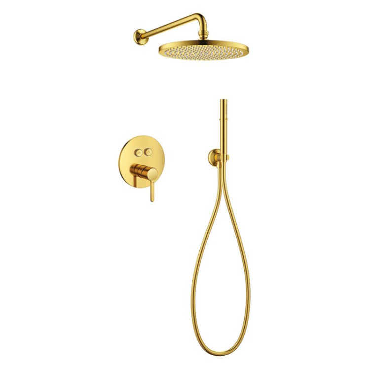 Душевой набор со встраиваемым смесителем с кнопочным управлением, верхний душ диаметр 25 см, ручной душ со шлангом, штуцером и держателем Cezares ECO-DSET-NOP